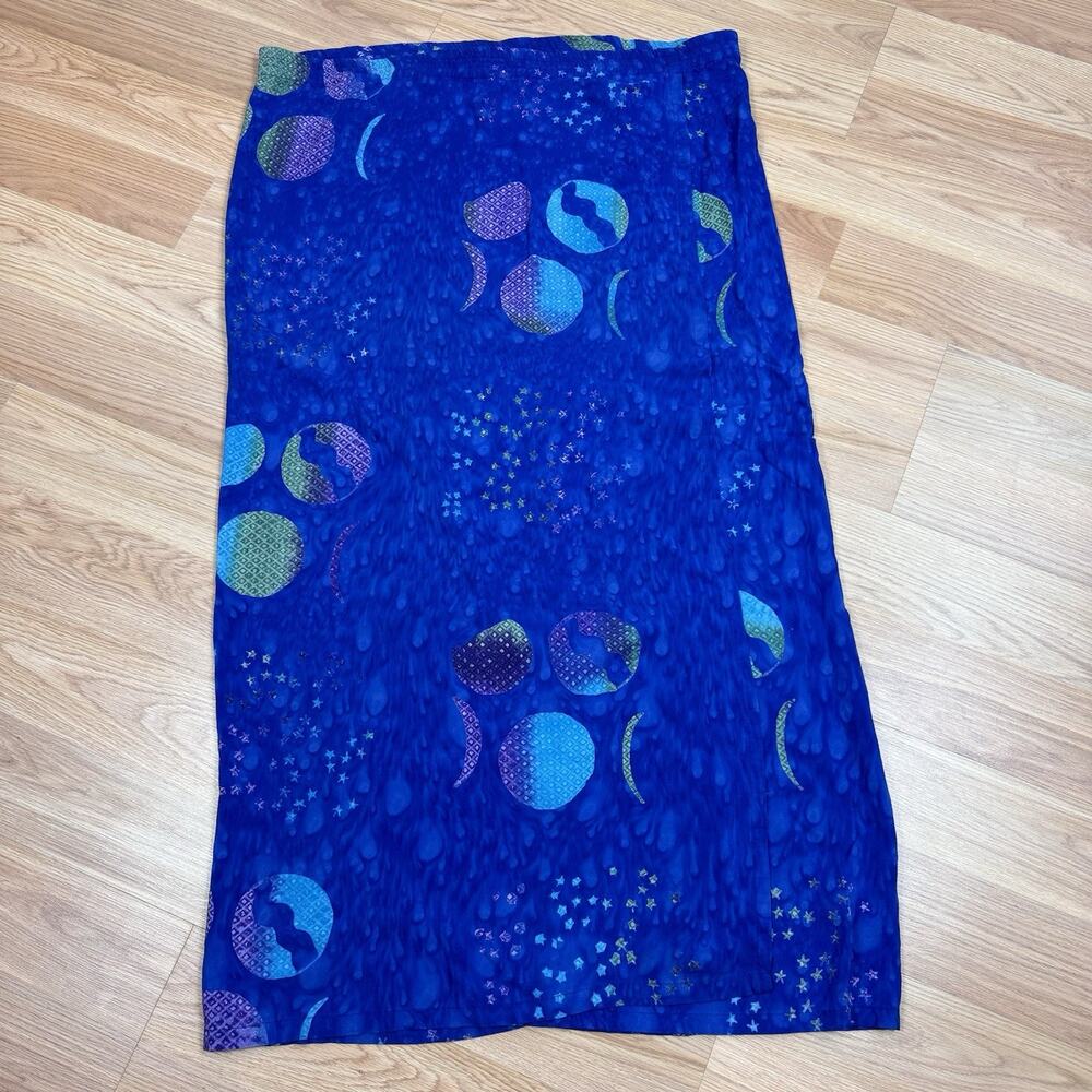 Women's Wrap Skirt Blue Celestial Print Size Large Maxi Hippie Boho Artsy Funky